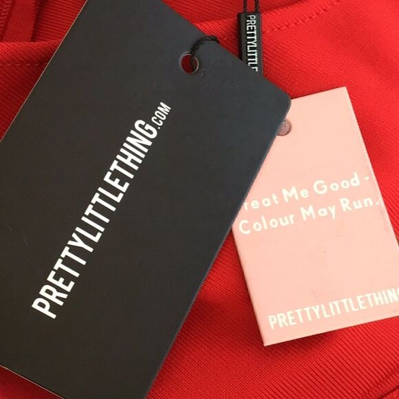 Pretty Little Thing Red BodyCon Shape Bandage Stretch Sexy Mini Dress NEW - Picture 14 of 16